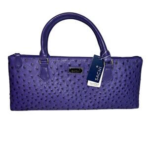 Sachi La Soir’ee Insulated Wine Bottle Tote Periwinkle Ostrich Faux Leather NWT